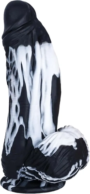 I found this huge silicone dildo: 6 inches insertable, 2.6 inches wide, firm, flexible, great suction, easy clean for solo.