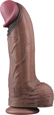 This huge dual-layer dildo feels soft, lifelike, and its head shape is perfect.