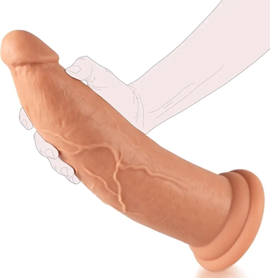 This huge dildo's girth fills me completely; I can gradually stretch deeper.