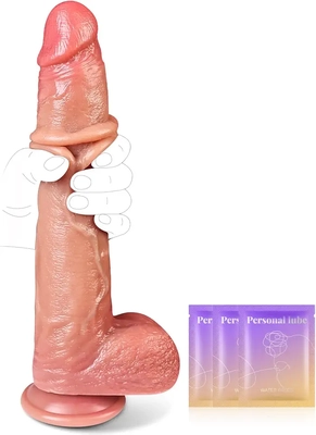 This realistic dildo is perfect for oral training; movable skin feels real.