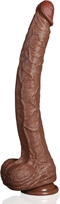 I love this 15-inch dildo: stiff, textured, and great for deep pleasure.
